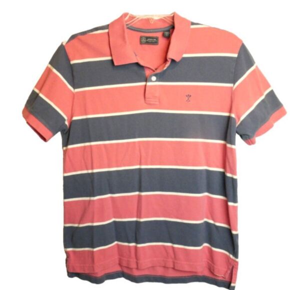 Arrow Men's Size L Allover Wide-Stripe Pique Polo Shirt Desert Rose / Navy - Picture 1 of 11